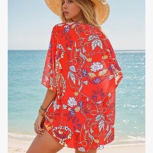 Chic Nation Red floral Swim Coverup